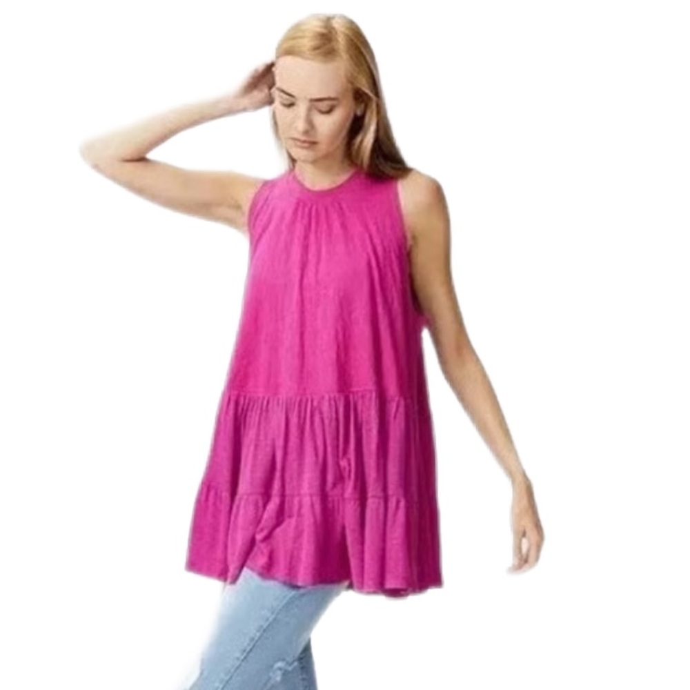 Free People Fuchsia Sleeveless Tiered Swing Tunic
